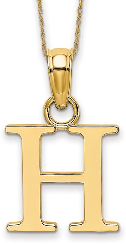18" 14K Yellow Gold Polished H Block Initial Necklace