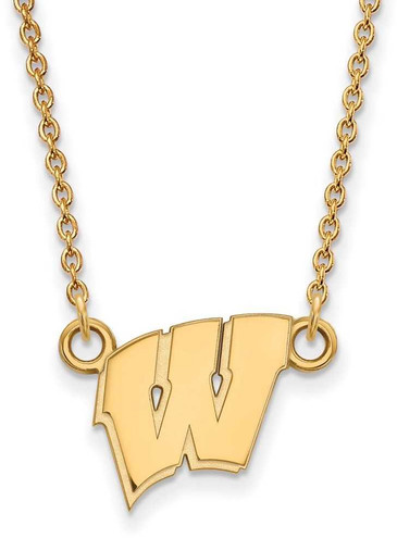 Image of 18" 14K Yellow Gold University of Wisconsin Sm Pendant Necklace LogoArt 4Y015UWI-18