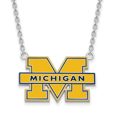 Image of 18" 925 Silver Michigan (University Of) Large Blue Enamel Pendant Necklace LogoArt