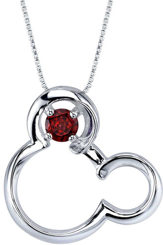 Image of 18" Disney 925 Silver Garnet January Birthstone Mickey Mouse Necklace