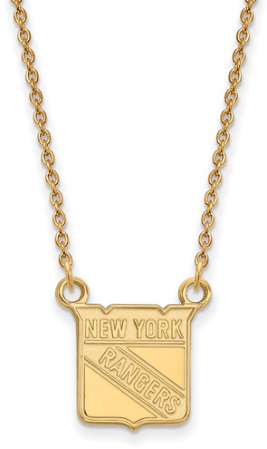18" Gold Plated Sterling Silver NHL New York Rangers Small Pendant LogoArt Necklace