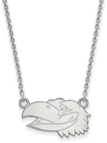 18" Sterling Silver University of Kansas Small Pendant Necklace LogoArt SS047UKS-18