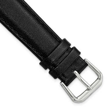Image of 18mm 6.75" Short Black Smooth Leather Silver-tone Buckle Watch Band