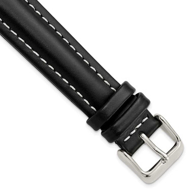 Image of 18mm 7.5" Black Oil Tanned Leather Silver-tone Buckle Watch Band