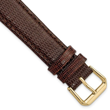 Image of 18mm 7.5" Brown Lizard Style Grain Leather Gold-tone Buckle Watch Band