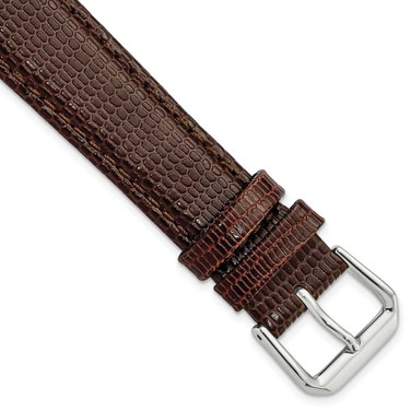 Image of 18mm 7.5" Brown Lizard Style Grain Leather Silver-tone Buckle Watch Band