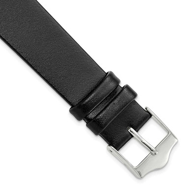 Image of 18mm 7.5" Flat Black Leather Silver-tone Buckle Watch Band