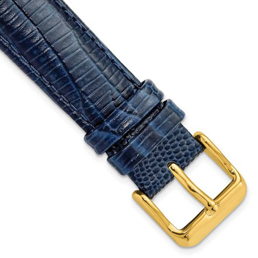 Image of 18mm 7.5" Navy Teju Lizard Style Grain Leather Gold-tone Buckle Watch Band