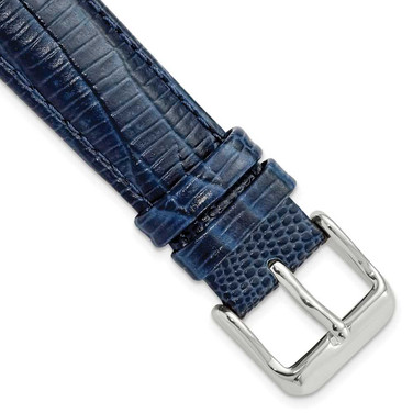 Image of 18mm 7.5" Navy Teju Lizard Style Grain Leather Silver-tone Buckle Watch Band