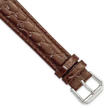 Image of 18mm 8.5" Long Brown Alligator Style Grain Leather Silver-tone Buckle Watch Band