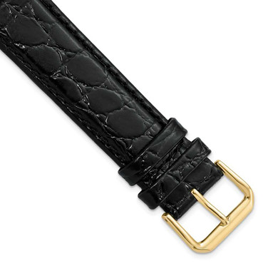 Image of 19mm 7.5" Black Alligator Style Grain Leather Gold-tone Buckle Watch Band