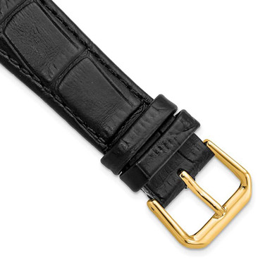 Image of 19mm 7.5" Black Alligator Style Leather Gold-tone Buckle Watch Band