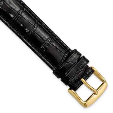 Image of 19mm 7.5" Black Crocodile Style Leather Chrono Gold-tone Buckle Watch Band