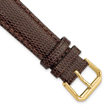 Image of 19mm 7.5" Brown Lizard Style Grain Leather Gold-tone Buckle Watch Band