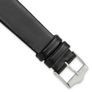 Image of 19mm 7.5" Flat Black Leather Silver-tone Buckle Watch Band