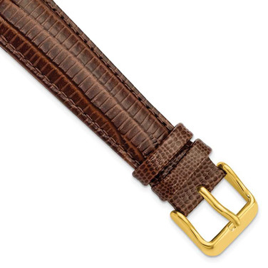 Image of 19mm 7.5" Havana Teju Lizard Style Grain Leather Gold-tone Buckle Watch Band