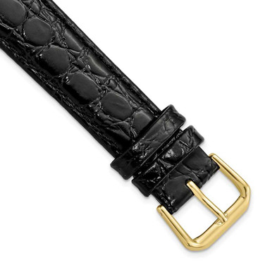 Image of 19mm 8.5" Long Black Alligator Style Grain Leather Gold-tone Buckle Watch Band