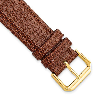 Image of 20mm 6.75" Short Havana Lizard Style Grain Leather Gold-tone Buckle Watch Band