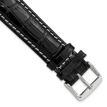 Image of 20mm 7.5" Black Croc Style Leather White Stitch Silver-tone Buckle Watch Band