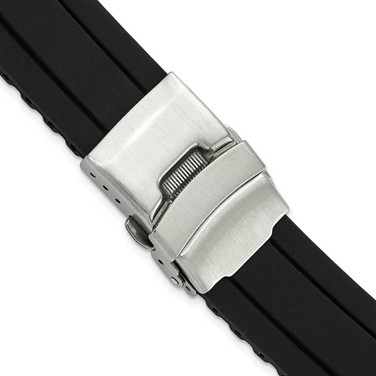 Image of 20mm 7.5" Black Link Design Silicone Silver-tone Deploy Buckle Watch Band