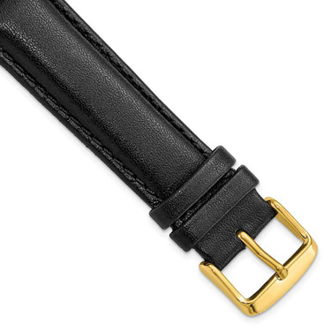 Image of 20mm 7.5" Black Smooth Leather Chrono Gold-tone Buckle Watch Band