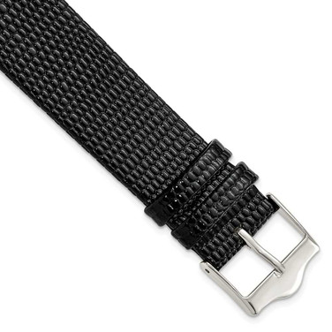 Image of 20mm 7.5" Flat Black Lizard Style Grain Leather Silver-tone Buckle Watch Band