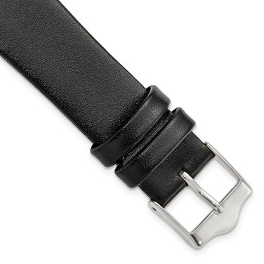 Image of 20mm 8.25" Long Flat Black Leather Silver-tone Buckle Watch Band