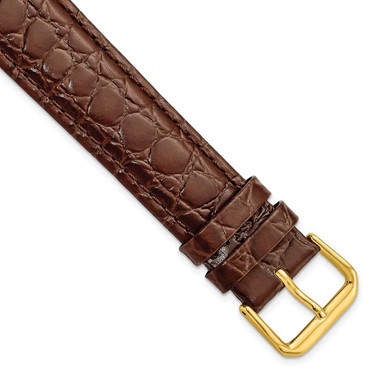 Image of 20mm 8.5" Long Brown Alligator Style Grain Leather Gold-tone Buckle Watch Band