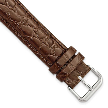 Image of 20mm 9.5" Brown Alligator Style Grain Leather Silver-tone Buckle Watch Band