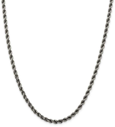 Image of 22" Sterling Silver Ruthenium-plated 4mm Rope Chain Necklace
