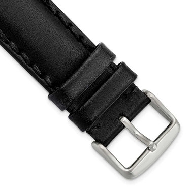 Image of 22mm 7.5" Black Oil Leather Silver-tone Buckle Watch Band