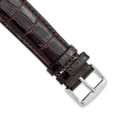 Image of 22mm 7.5" Brown Crocodile Style Leather Chrono Silver-tone Buckle Watch Band