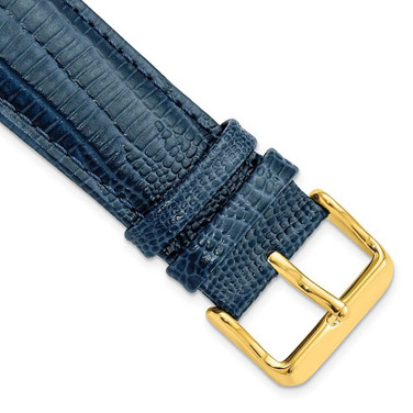 Image of 22mm 7.5" Navy Teju Lizard Style Grain Leather Gold-tone Buckle Watch Band