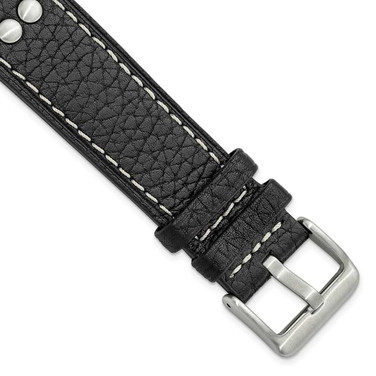 Image of 22mm 8" Black Flat Stitched Calfskin Leather w/Studs Watch Band