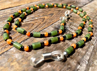 Image of 24" Genuine Natural Canadian Nephrite Jade & Carnelian Bead Eyeglass Holder