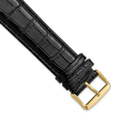 Image of 24mm 8.5" Long Black Croc Style Leather Chrono Gold-tone Buckle Watch Band