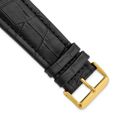 Image of 26mm 7.5" Black Matte Alligator Style Grain Leather Gold-tone Buckle Watch Band