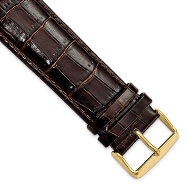Image of 26mm 8.5" Long Brown Croc Style Leather Chrono Gold-tone Buckle Watch Band