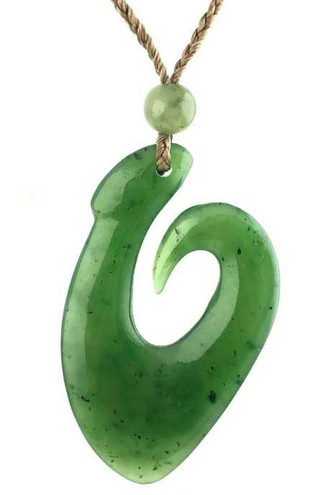Image of 40.5mm Dark Green Canadian Nephrite Jade Fish Hook Pendant