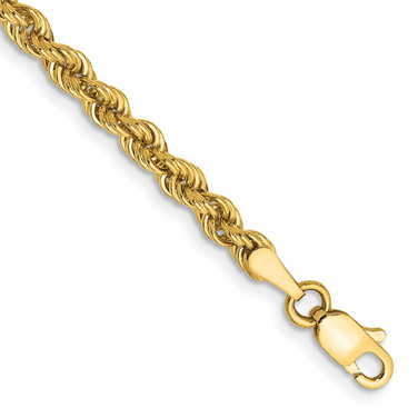 9" 14K Yellow Gold 3mm Regular Rope Chain Anklet