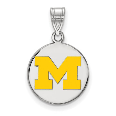 Image of 925 Silver Michigan (University Of) Medium Yellow Enamel Disc Pendant by LogoArt