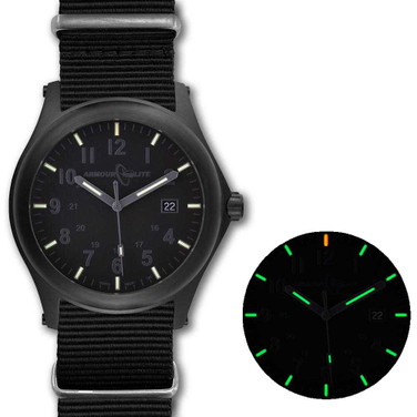 Image of ArmourLite Field Series Tritium Mens Watch AL145 - Swiss Made - 42mm - Blackout Dial White Numbers - Shatterproof Armourglass - Nylon Band