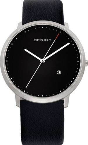 Bering Time - Classic - Mens Black Leather Watch 11139-402