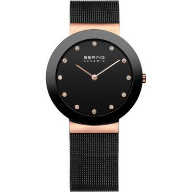 Image of Bering Time - Ladies Black & Pink Ceramic Mesh Watch withs 11435-166 (Womens)
