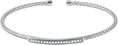 Charles Garnier - "Kate" - Rhodium-Plated Sterling Silver 2mm Woven CZ Bar Cuff Bracelet
