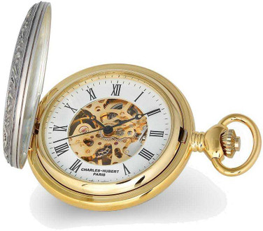 Image of Charles Hubert 2-tone Crown & Shield Skeleton Dial Pocket Watch