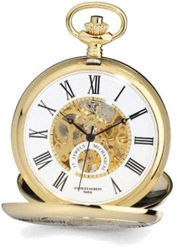 Image of Charles Hubert Gold-Finish White Skeleton Dial 53mm Pocket Watch
