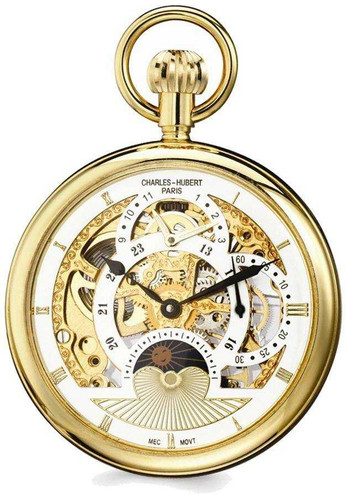 Image of Charles Hubert IP-plated Stainless Open Face Dual Time Pocket Watch