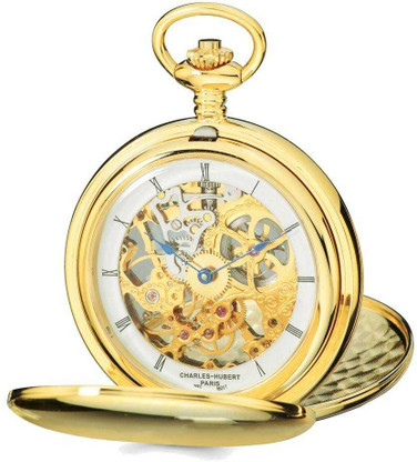 Image of Charles Hubert IP-plated Stainless Steel Skeleton Dial Pocket Watch XWA4343
