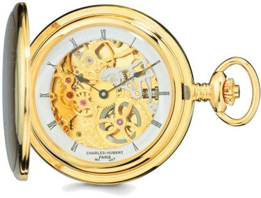 Image of Charles Hubert IP-plated Stainless Steel Skeleton Dial Pocket Watch XWA4346